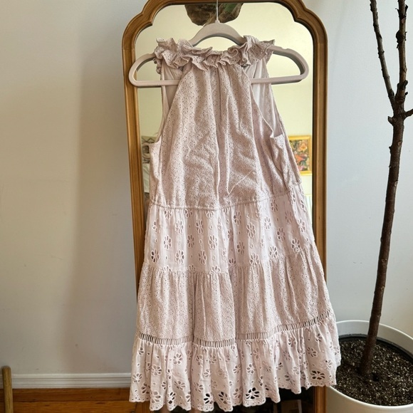 Saylor Jessika Mixed Eyelet Dress Blush Mini Ruffles Sleeveless Tie Waist Small - Picture 4 of 5